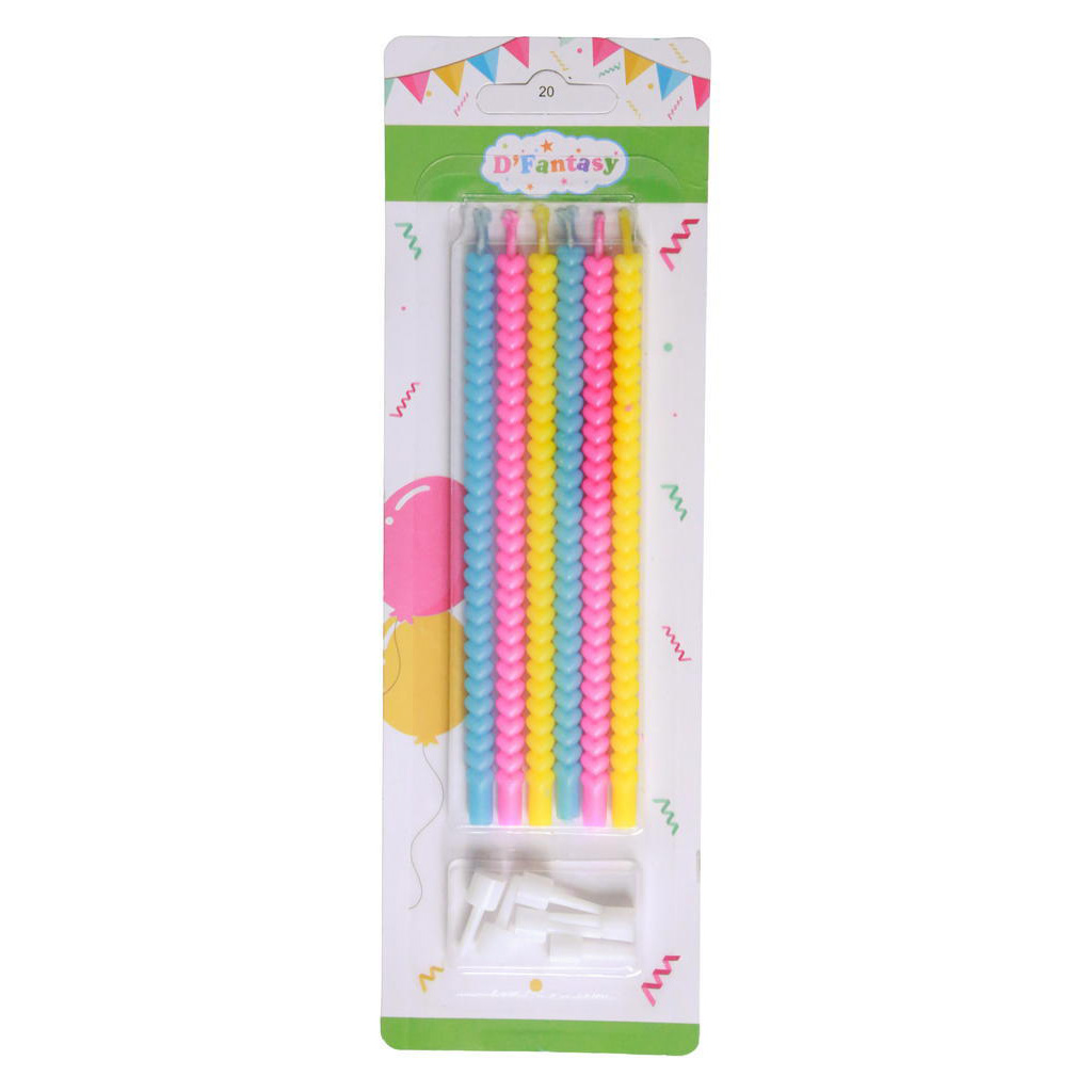 VELA TRENZA COLORES CELESTE/FUCSIA/AMARILLO