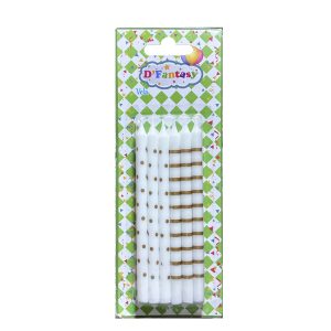 VELA BLANCA 12.5CM ORO PUNTO Y RAYA