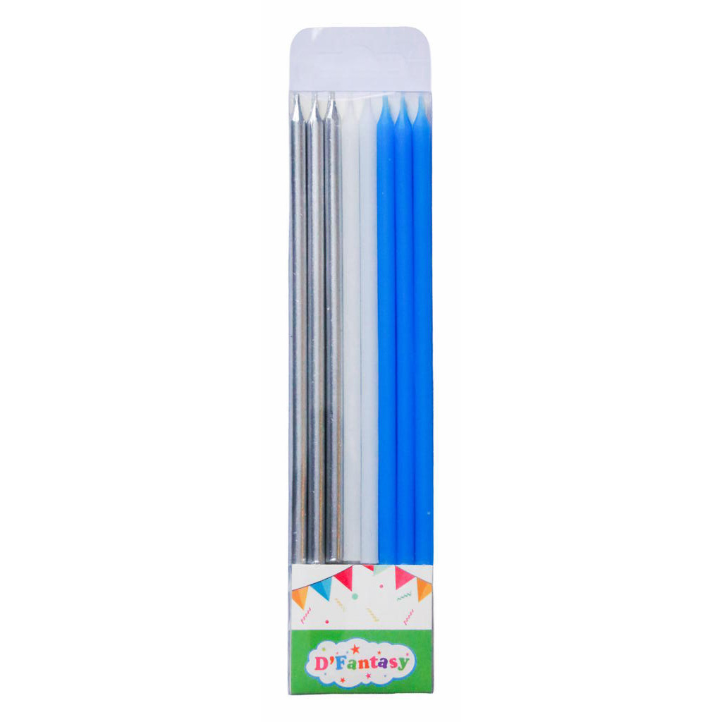 VELA METALICA BLANCA,PLATA, AZUL X16