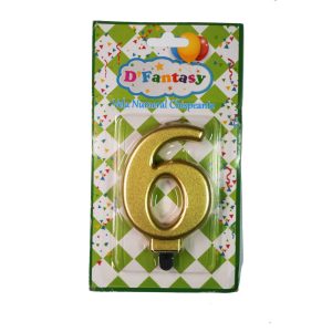 VELA NUMERAL METALICA CHISPEANTE ORO # 6