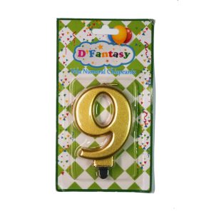 VELA NUMERAL METALICA CHISPEANTE ORO # 9