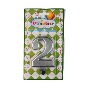 VELA NUMERAL METALICA CHISPEANTE PLATA # 2
