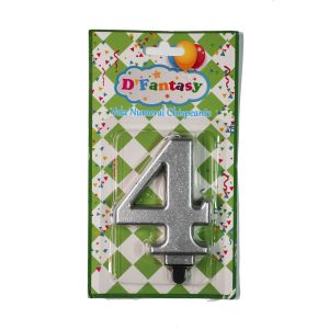VELA NUMERAL METALICA CHISPEANTE PLATA # 4