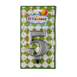 VELA NUMERAL METALICA CHISPEANTE PLATA # 5