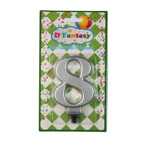 VELA NUMERAL METALICA CHISPEANTE PLATA # 8
