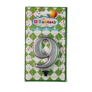 VELA NUMERAL METALICA CHISPEANTE PLATA # 9