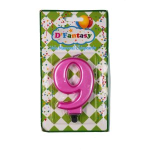 VELA NUMERAL METALICA CHISPEANTE FUCSIA  # 9