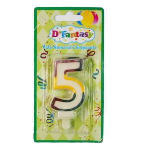 VELA NUMERAL MULTICOLOR BRILLO CHISPEANTE # 5